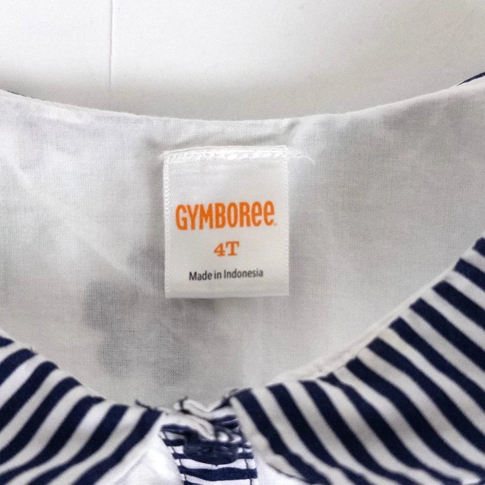Gymboree Floral Top Toddler‎ 4T White Blue Striped Peter Pan Collar Peplum